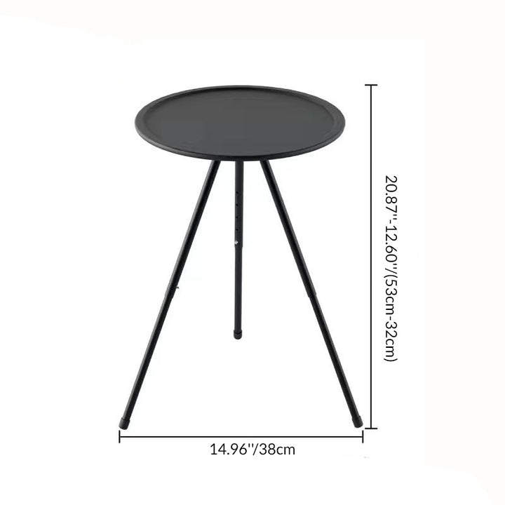 Modern Minimalist Round Acrylonitrile Butadiene Styrene Plastic Carbon Steel Height Adjustable Foldable End Table 1-Tier For Outdoor Patio | Kalsten