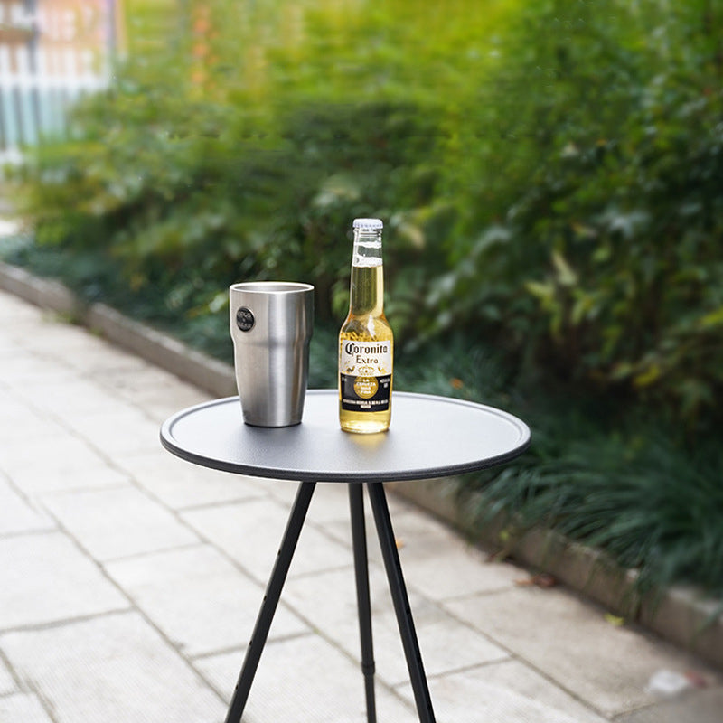 Modern Minimalist Round Acrylonitrile Butadiene Styrene Plastic Carbon Steel Height Adjustable Foldable End Table 1-Tier For Outdoor Patio | Kalsten
