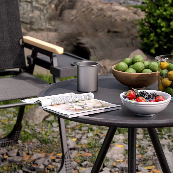 Modern Minimalist Round Acrylonitrile Butadiene Styrene Plastic Carbon Steel Height Adjustable Foldable End Table 1-Tier For Outdoor Patio | Kalsten