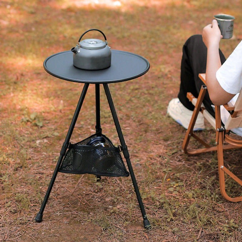 Modern Simplicity Aluminum Alloy ABS Round Foldable Outdoor Coffee Table 1-Tray Pocket Lamp Holder For Outdoor | Kalsten
