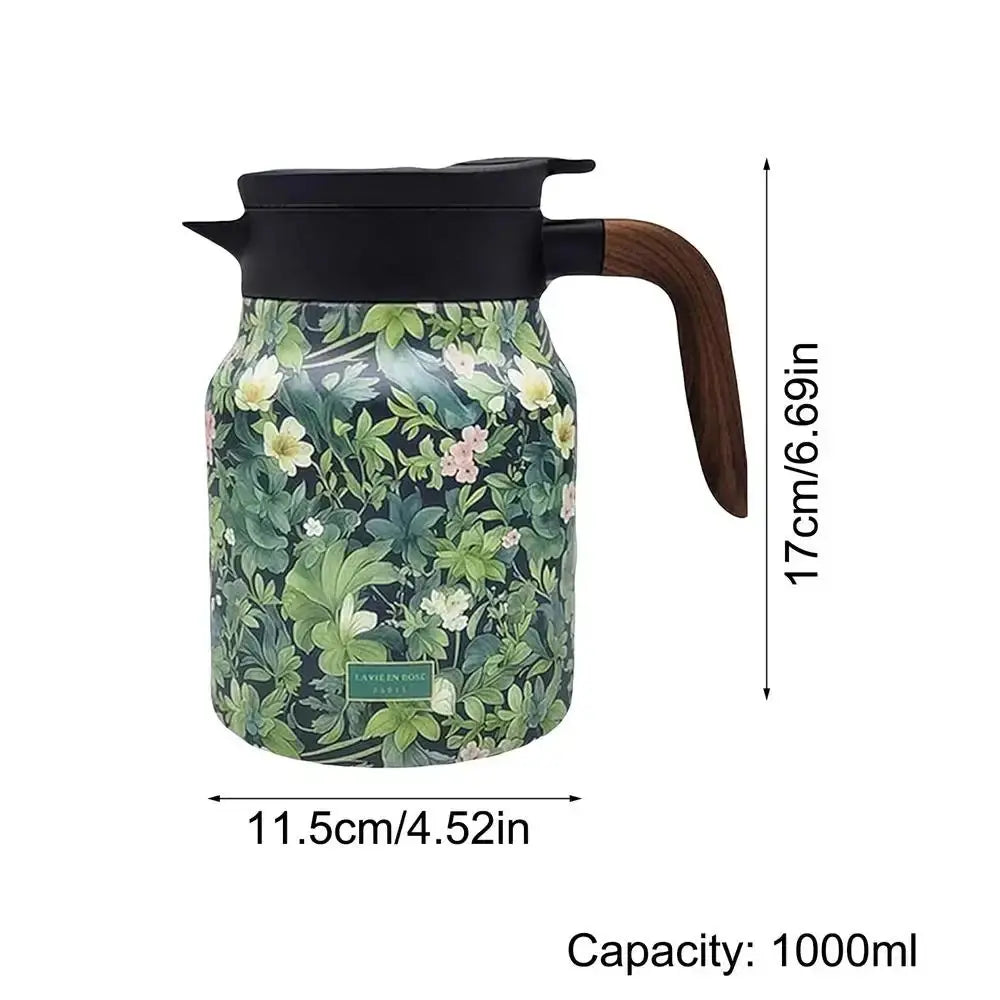 Kalsten | Floral Stainless Steel Teapot with Strainer - 1000ml Vintage Elegance