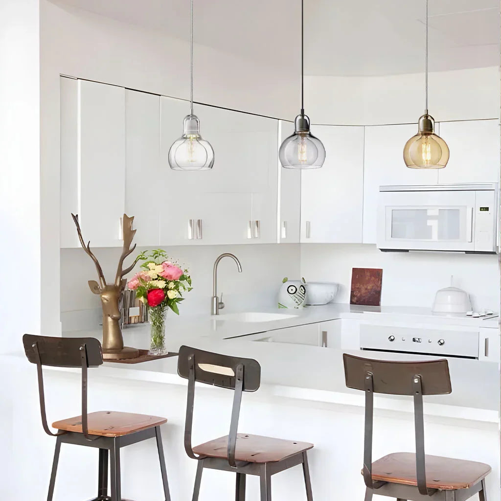 Pendant Light Glass 8 in Clear Warm Glow Living Room Bedroom Dining Room Hanging Lamp | Kalsten