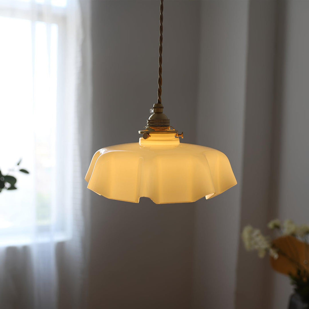 Ceramic Pendant Light 9.8 in x 5.1 in Adjustable Ceiling Indoor White Beige Pink Blue Vintage Lampshade | Kalsten