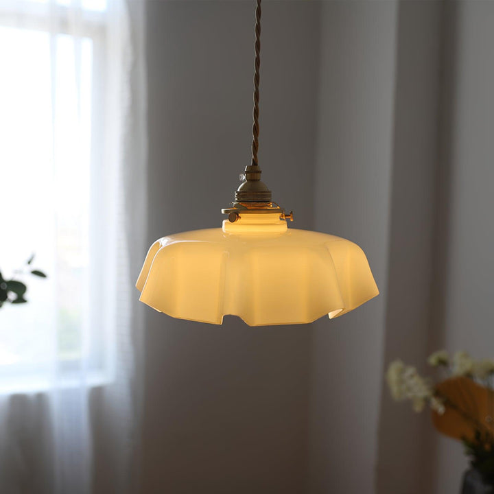 Ceramic Pendant Light 9.8 in x 5.1 in Adjustable Ceiling Indoor White Beige Pink Blue Vintage Lampshade | Kalsten