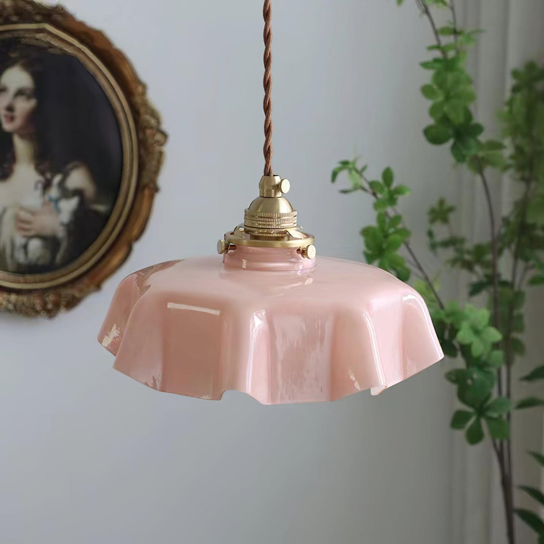 Ceramic Pendant Light 9.8 in x 5.1 in Adjustable Ceiling Indoor White Beige Pink Blue Vintage Lampshade | Kalsten