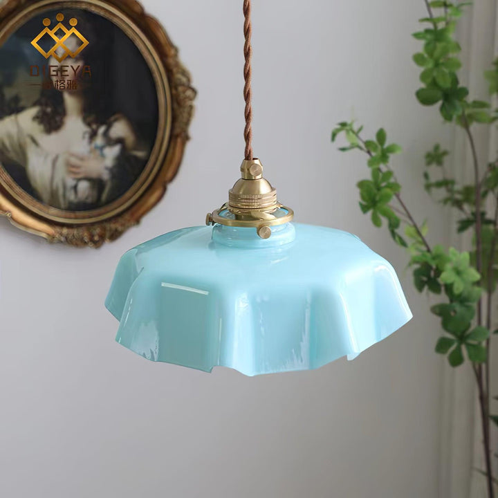 Ceramic Pendant Light 9.8 in x 5.1 in Adjustable Ceiling Indoor White Beige Pink Blue Vintage Lampshade | Kalsten
