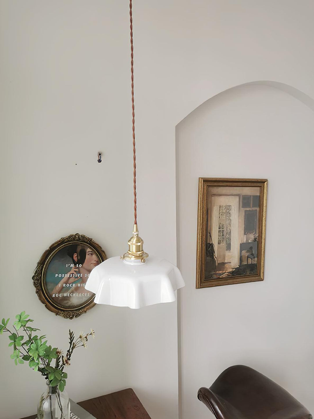 Ceramic Pendant Light 9.8 in x 5.1 in Adjustable Ceiling Indoor White Beige Pink Blue Vintage Lampshade | Kalsten