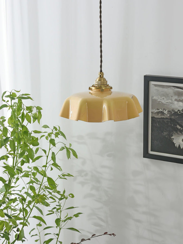 Ceramic Pendant Light 9.8 in x 5.1 in Adjustable Ceiling Indoor White Beige Pink Blue Vintage Lampshade | Kalsten