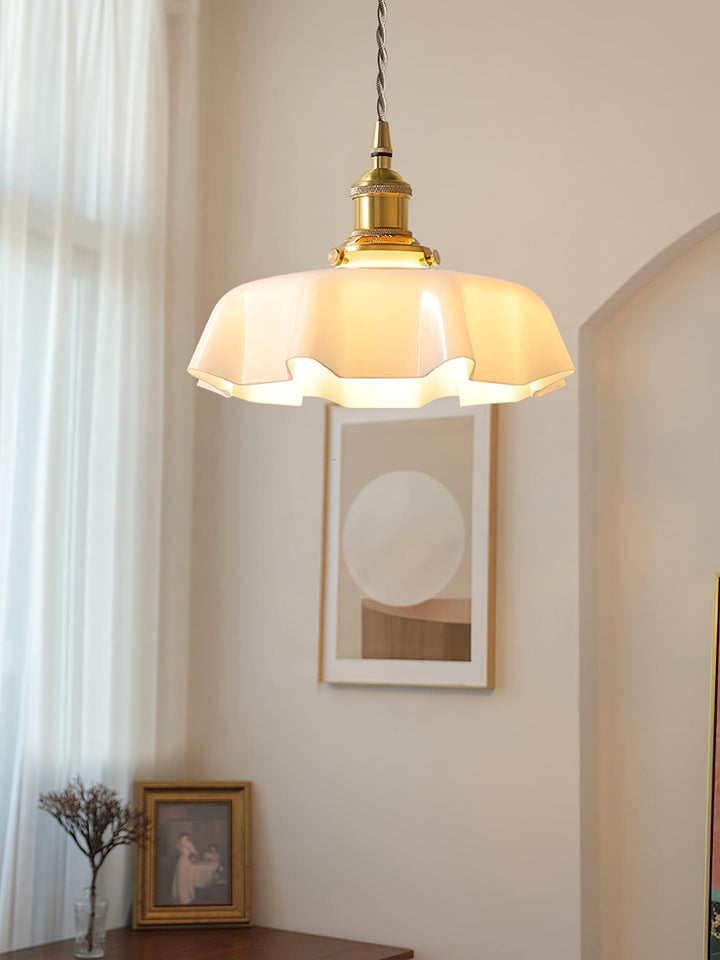 Ceramic Pendant Light 9.8 in x 5.1 in Adjustable Ceiling Indoor White Beige Pink Blue Vintage Lampshade | Kalsten
