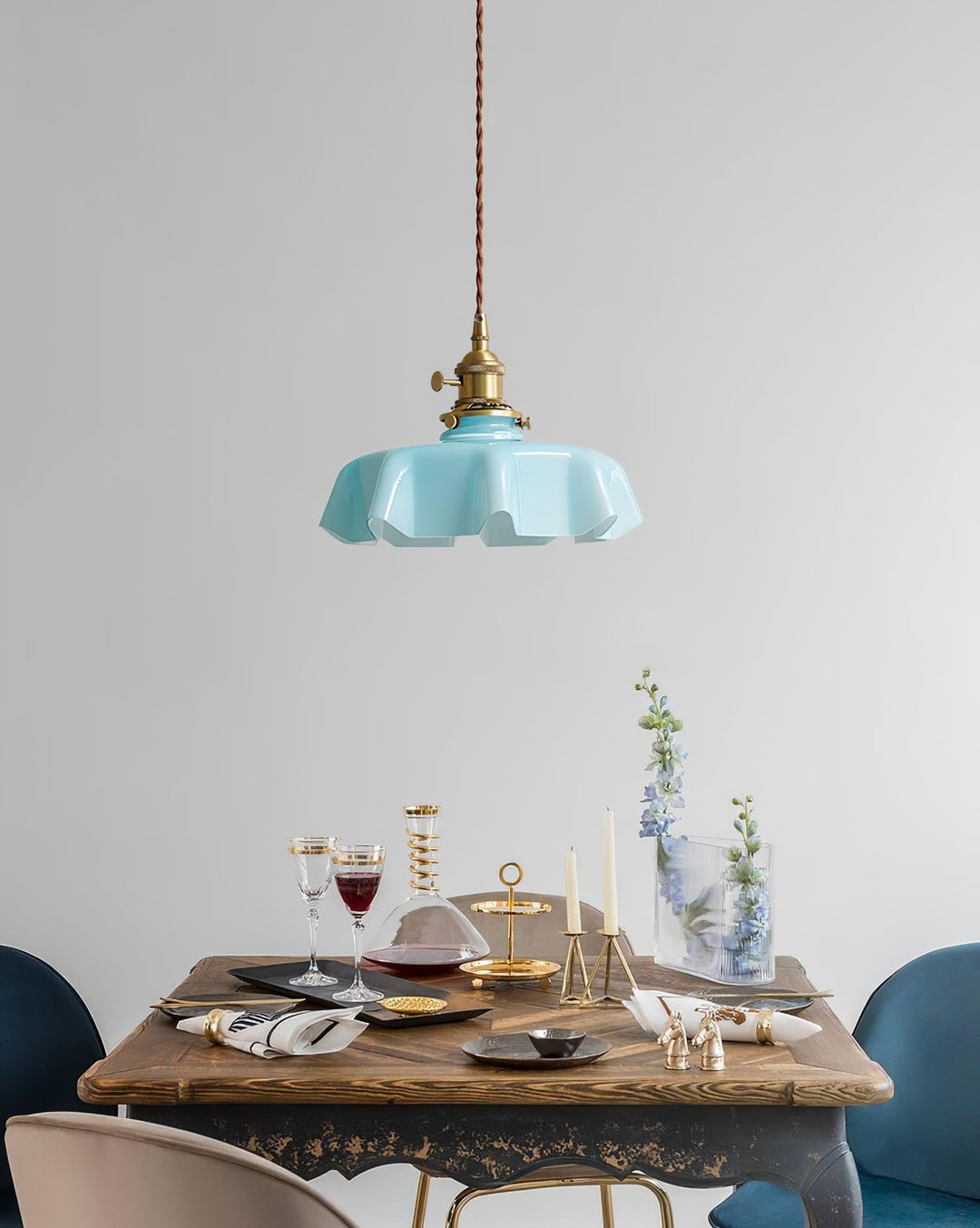 Ceramic Pendant Light 9.8 in x 5.1 in Adjustable Ceiling Indoor White Beige Pink Blue Vintage Lampshade | Kalsten