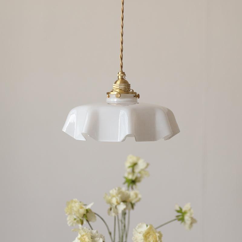 Ceramic Pendant Light 9.8 in x 5.1 in Adjustable Ceiling Indoor White Beige Pink Blue Vintage Lampshade | Kalsten