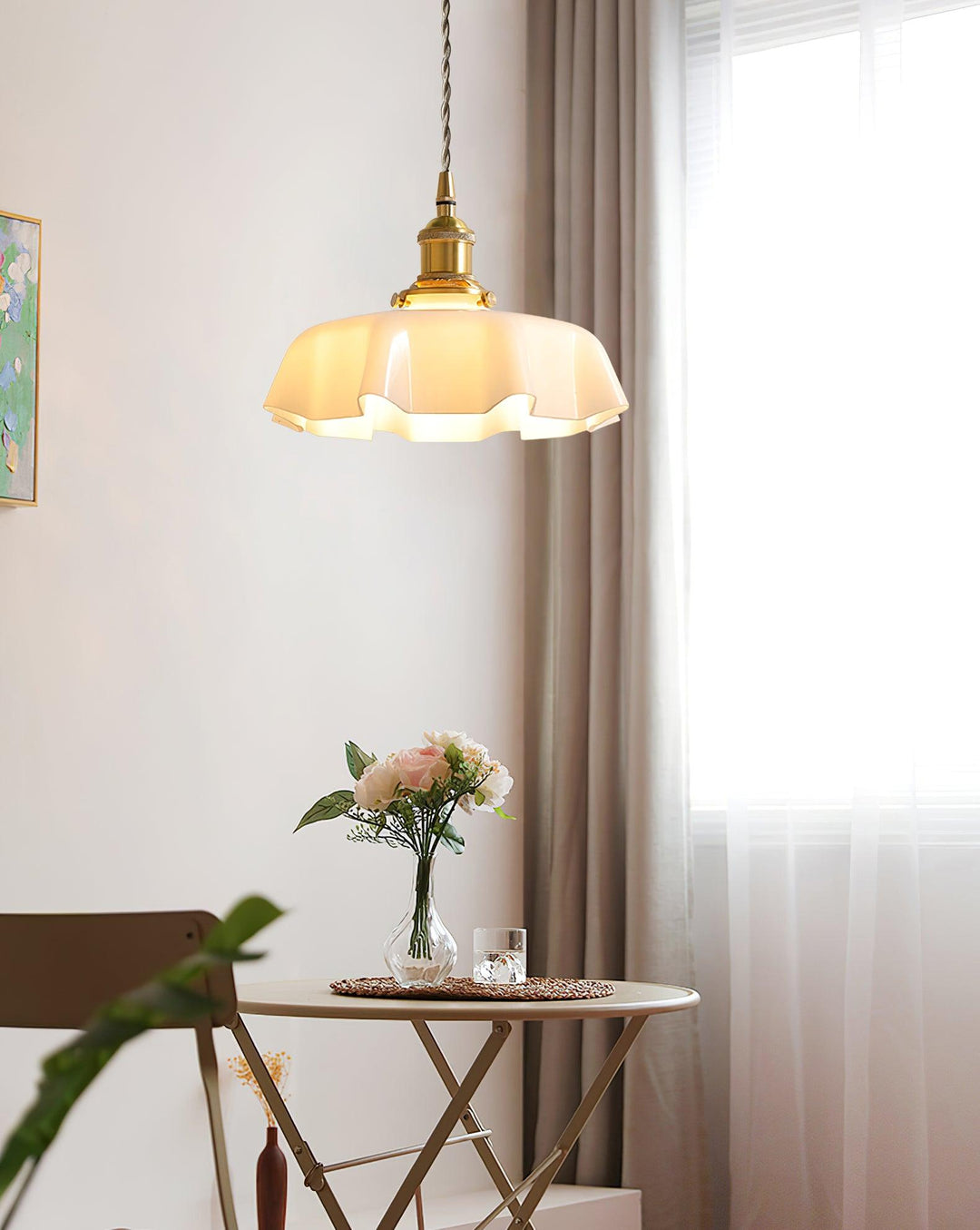 Ceramic Pendant Light 9.8 in x 5.1 in Adjustable Ceiling Indoor White Beige Pink Blue Vintage Lampshade | Kalsten