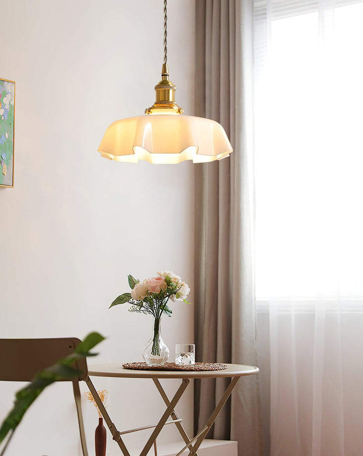 Ceramic Pendant Light 9.8 in x 5.1 in Adjustable Ceiling Indoor White Beige Pink Blue Vintage Lampshade | Kalsten