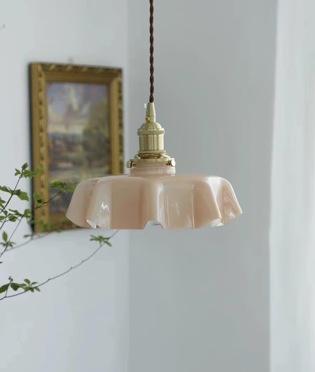 Ceramic Pendant Light 9.8 in x 5.1 in Adjustable Ceiling Indoor White Beige Pink Blue Vintage Lampshade | Kalsten