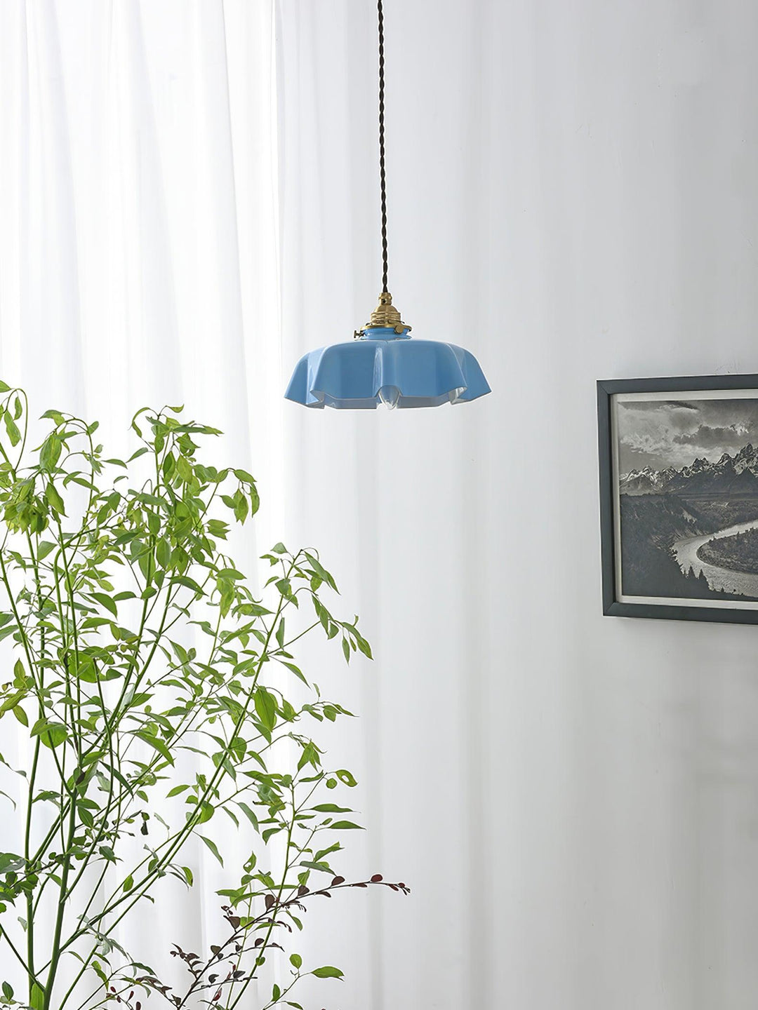 Ceramic Pendant Light 9.8 in x 5.1 in Adjustable Ceiling Indoor White Beige Pink Blue Vintage Lampshade | Kalsten