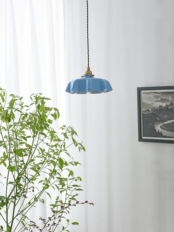Ceramic Pendant Light 9.8 in x 5.1 in Adjustable Ceiling Indoor White Beige Pink Blue Vintage Lampshade | Kalsten
