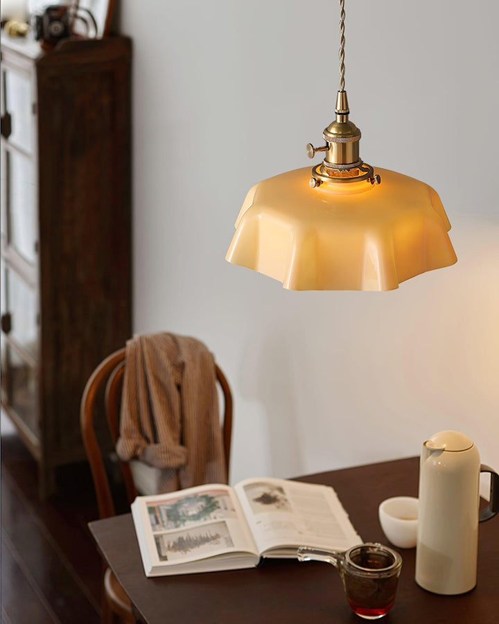 Ceramic Pendant Light 9.8 in x 5.1 in Adjustable Ceiling Indoor White Beige Pink Blue Vintage Lampshade | Kalsten