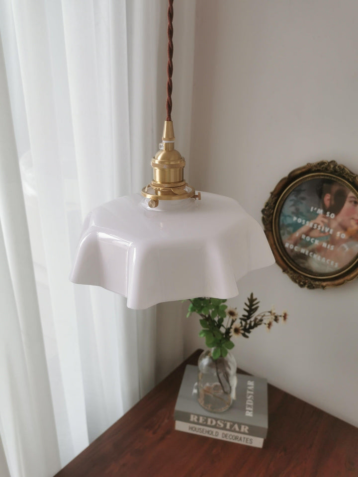 Ceramic Pendant Light 9.8 in x 5.1 in Adjustable Ceiling Indoor White Beige Pink Blue Vintage Lampshade | Kalsten