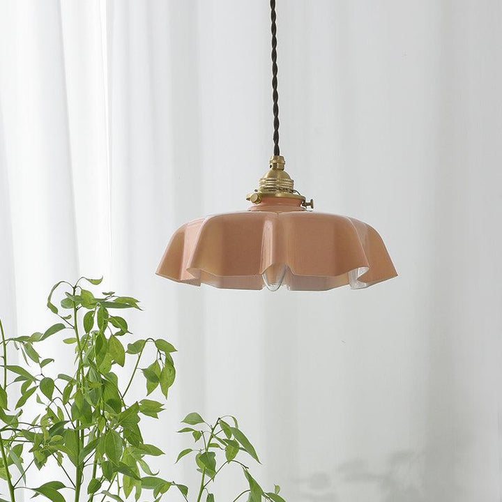 Ceramic Pendant Light 9.8 in x 5.1 in Adjustable Ceiling Indoor White Beige Pink Blue Vintage Lampshade | Kalsten