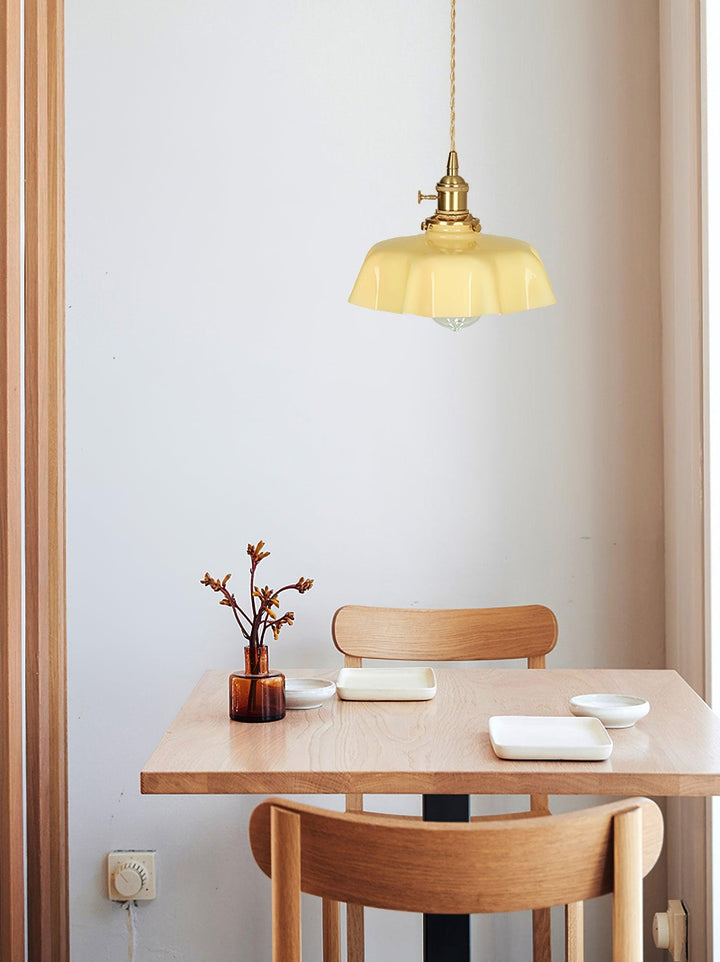 Ceramic Pendant Light 9.8 in x 5.1 in Adjustable Ceiling Indoor White Beige Pink Blue Vintage Lampshade | Kalsten