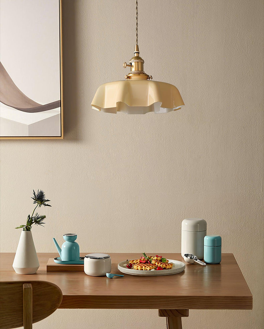 Ceramic Pendant Light 9.8 in x 5.1 in Adjustable Ceiling Indoor White Beige Pink Blue Vintage Lampshade | Kalsten