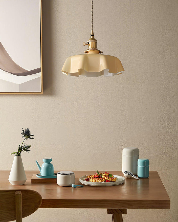 Ceramic Pendant Light 9.8 in x 5.1 in Adjustable Ceiling Indoor White Beige Pink Blue Vintage Lampshade | Kalsten