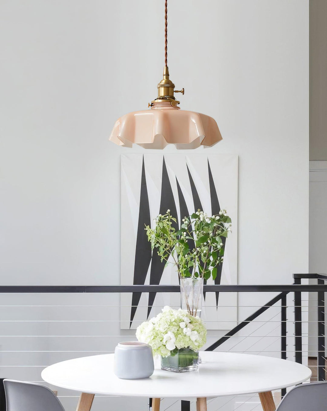 Ceramic Pendant Light 9.8 in x 5.1 in Adjustable Ceiling Indoor White Beige Pink Blue Vintage Lampshade | Kalsten