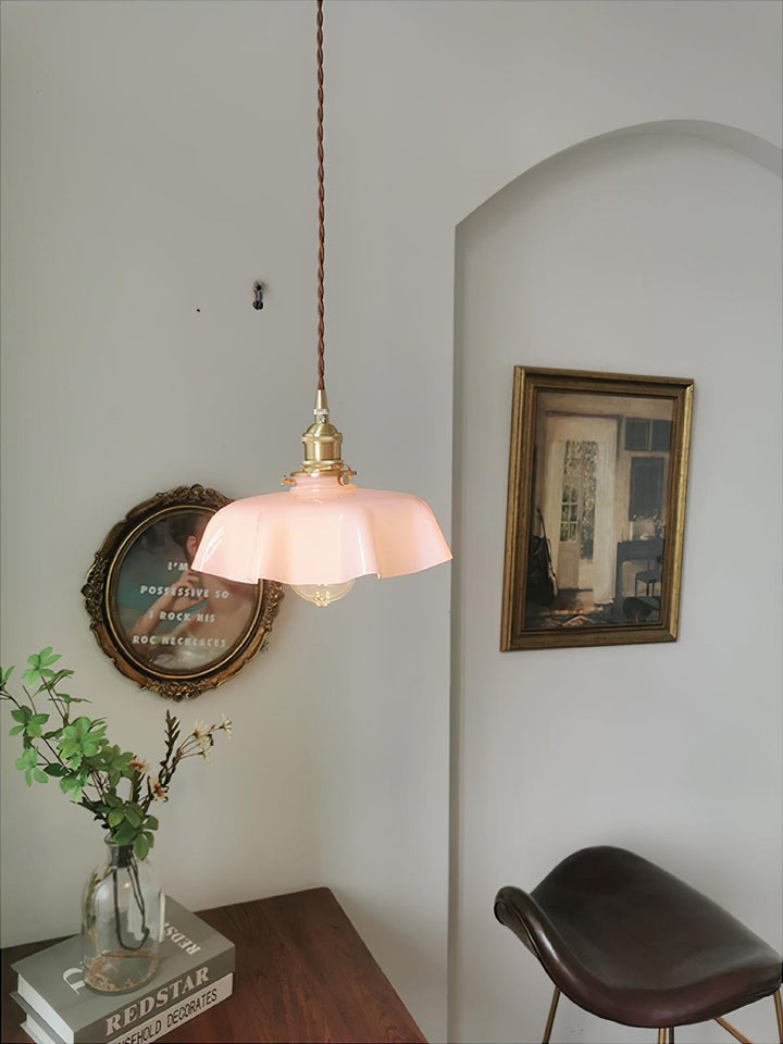 Ceramic Pendant Light 9.8 in x 5.1 in Adjustable Ceiling Indoor White Beige Pink Blue Vintage Lampshade | Kalsten