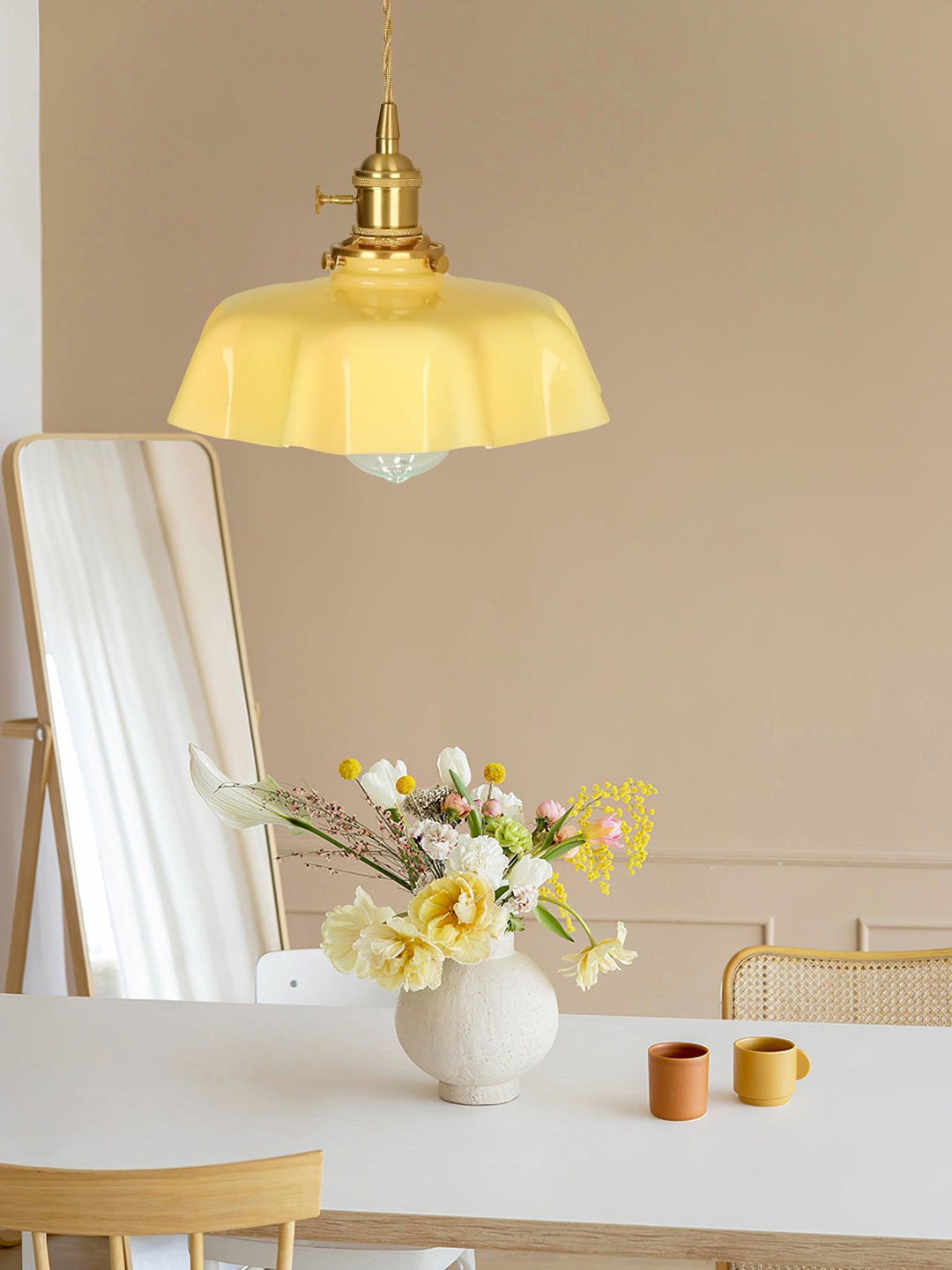 Ceramic Pendant Light 9.8 in x 5.1 in Adjustable Ceiling Indoor White Beige Pink Blue Vintage Lampshade | Kalsten