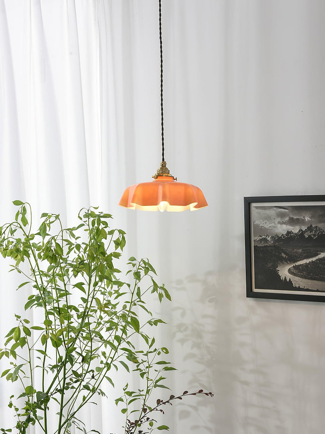Ceramic Pendant Light 9.8 in x 5.1 in Adjustable Ceiling Indoor White Beige Pink Blue Vintage Lampshade | Kalsten