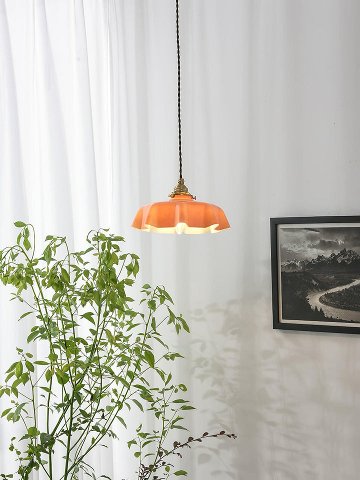Ceramic Pendant Light 9.8 in x 5.1 in Adjustable Ceiling Indoor White Beige Pink Blue Vintage Lampshade | Kalsten
