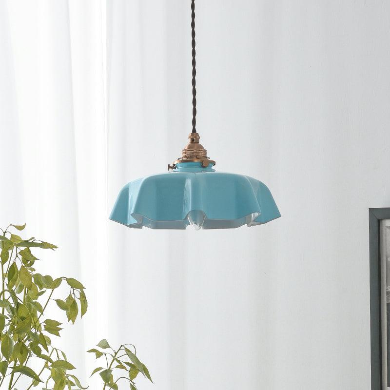 Ceramic Pendant Light 9.8 in x 5.1 in Adjustable Ceiling Indoor White Beige Pink Blue Vintage Lampshade | Kalsten