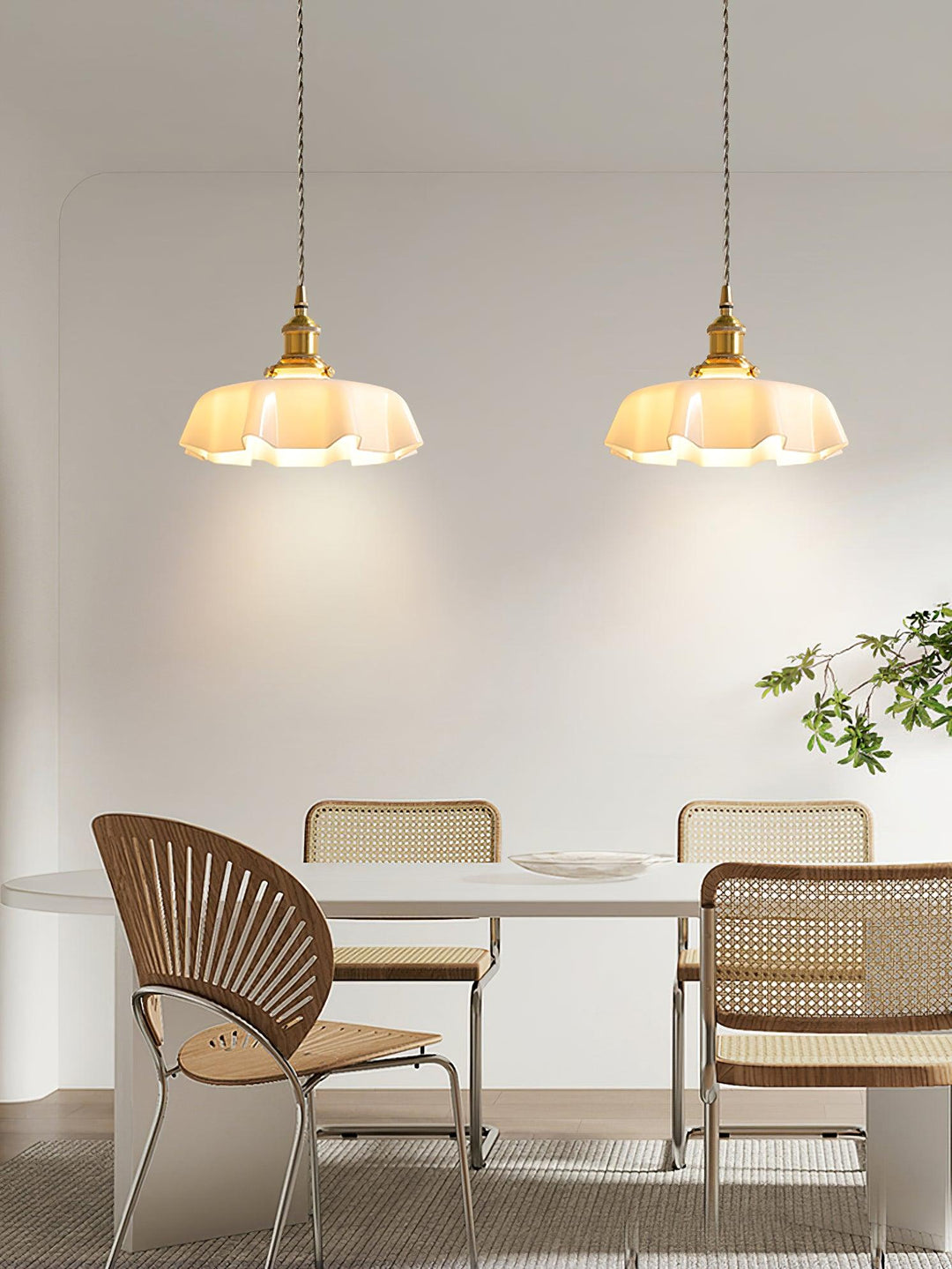 Ceramic Pendant Light 9.8 in x 5.1 in Adjustable Ceiling Indoor White Beige Pink Blue Vintage Lampshade | Kalsten