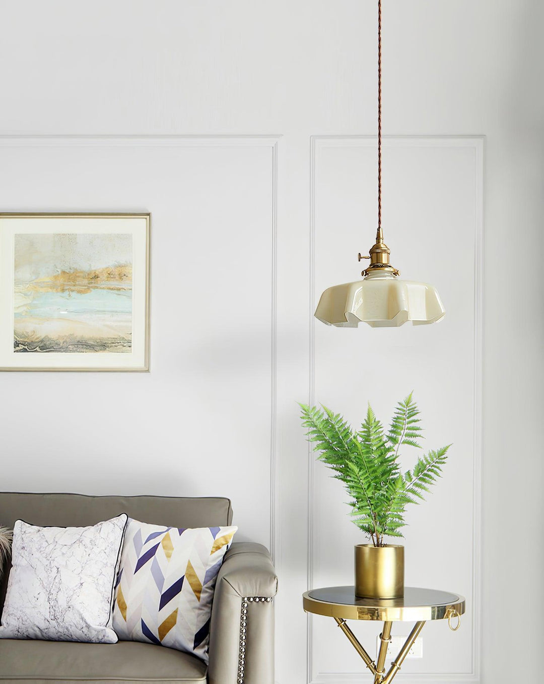 Ceramic Pendant Light 9.8 in x 5.1 in Adjustable Ceiling Indoor White Beige Pink Blue Vintage Lampshade | Kalsten