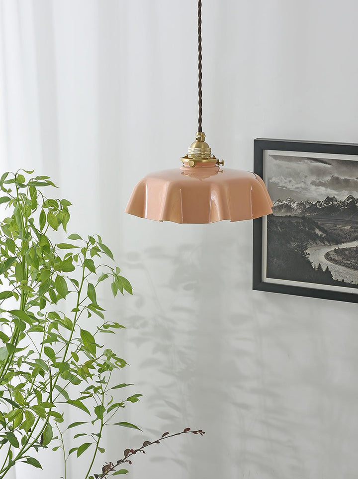 Ceramic Pendant Light 9.8 in x 5.1 in Adjustable Ceiling Indoor White Beige Pink Blue Vintage Lampshade | Kalsten