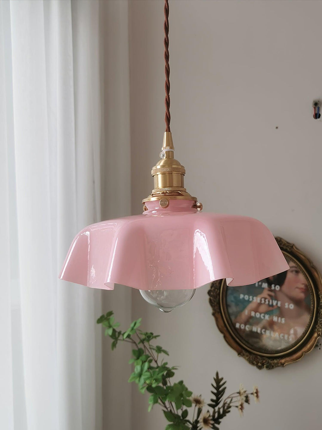Ceramic Pendant Light 9.8 in x 5.1 in Adjustable Ceiling Indoor White Beige Pink Blue Vintage Lampshade | Kalsten