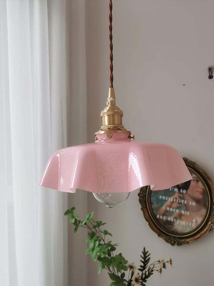 Ceramic Pendant Light 9.8 in x 5.1 in Adjustable Ceiling Indoor White Beige Pink Blue Vintage Lampshade | Kalsten