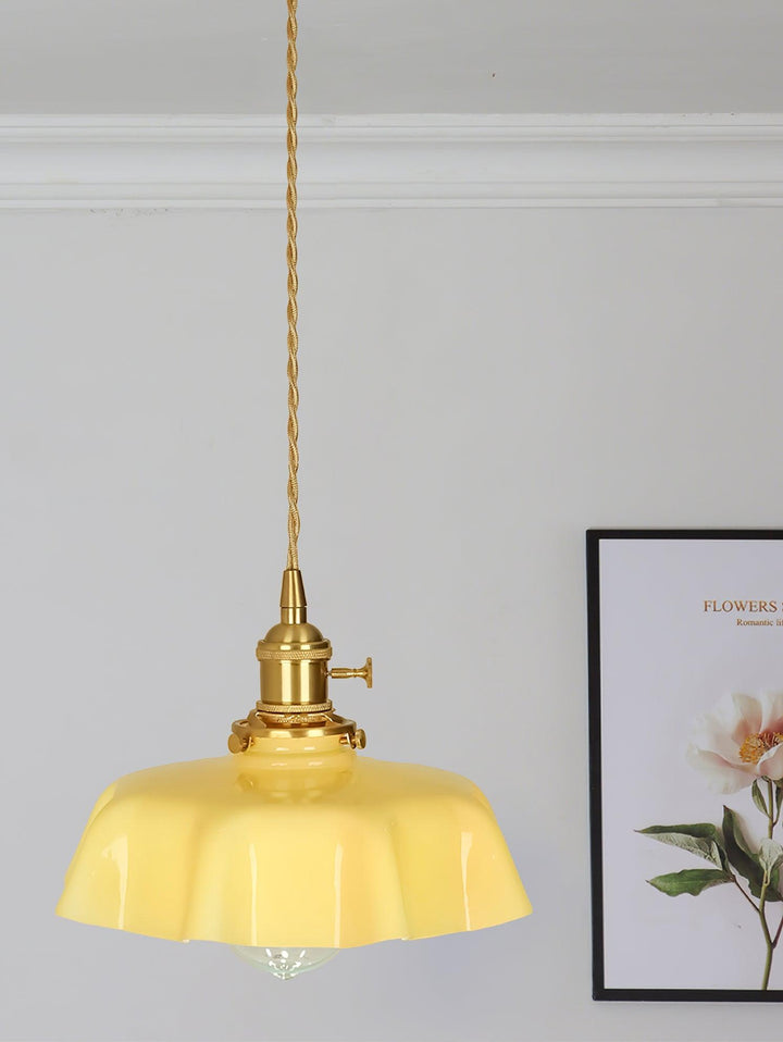 Ceramic Pendant Light 9.8 in x 5.1 in Adjustable Ceiling Indoor White Beige Pink Blue Vintage Lampshade | Kalsten