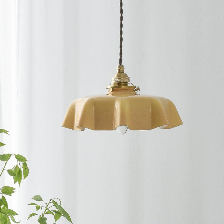 Ceramic Pendant Light 9.8 in x 5.1 in Adjustable Ceiling Indoor White Beige Pink Blue Vintage Lampshade | Kalsten