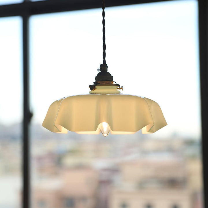 Ceramic Pendant Light 9.8 in x 5.1 in Adjustable Ceiling Indoor White Beige Pink Blue Vintage Lampshade | Kalsten