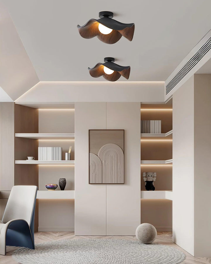 Ceiling Light Resin Wood Grain 11 in Flush Mount Bathroom Hallway Wall Fixture Modern Minimalist | Kalsten