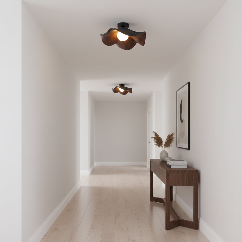 Ceiling Light Resin Wood Grain 11 in Flush Mount Bathroom Hallway Wall Fixture Modern Minimalist | Kalsten