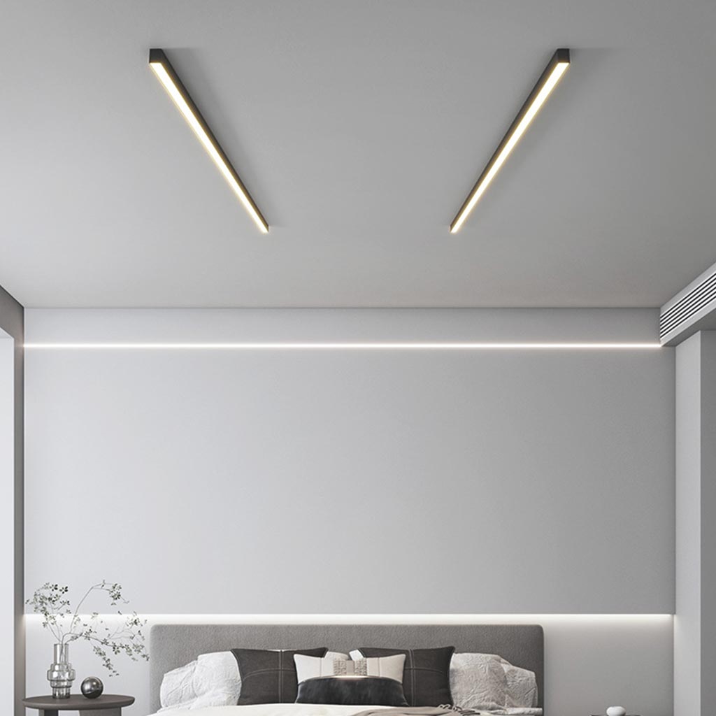 Ceiling Light Iron Linear LED 23.6 in Flush Mount Black White Modern Living Room Hallway Minimalist Strip Lighting Fixture | Kalsten