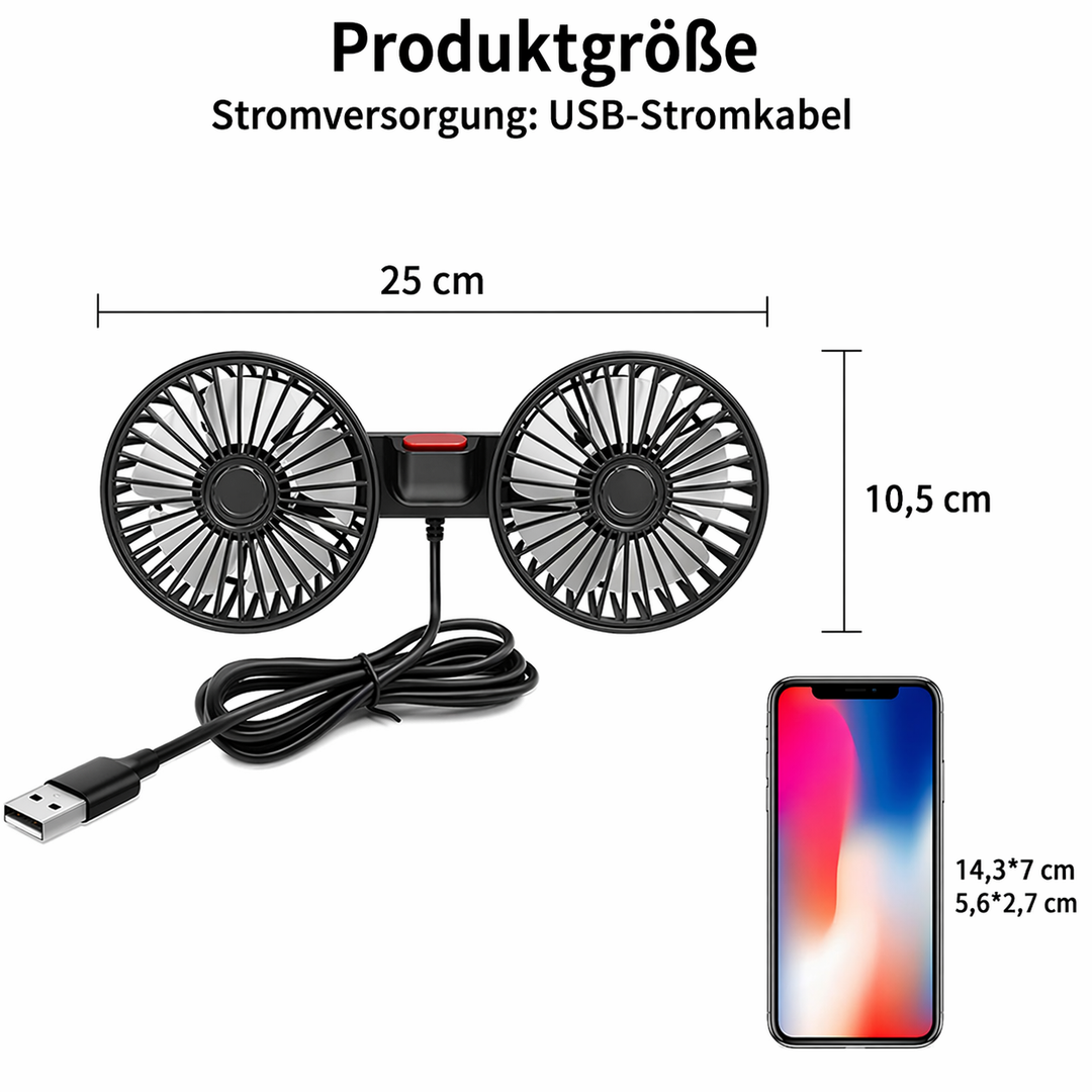 USB Fan for Car with 2 Heads | Kalsten