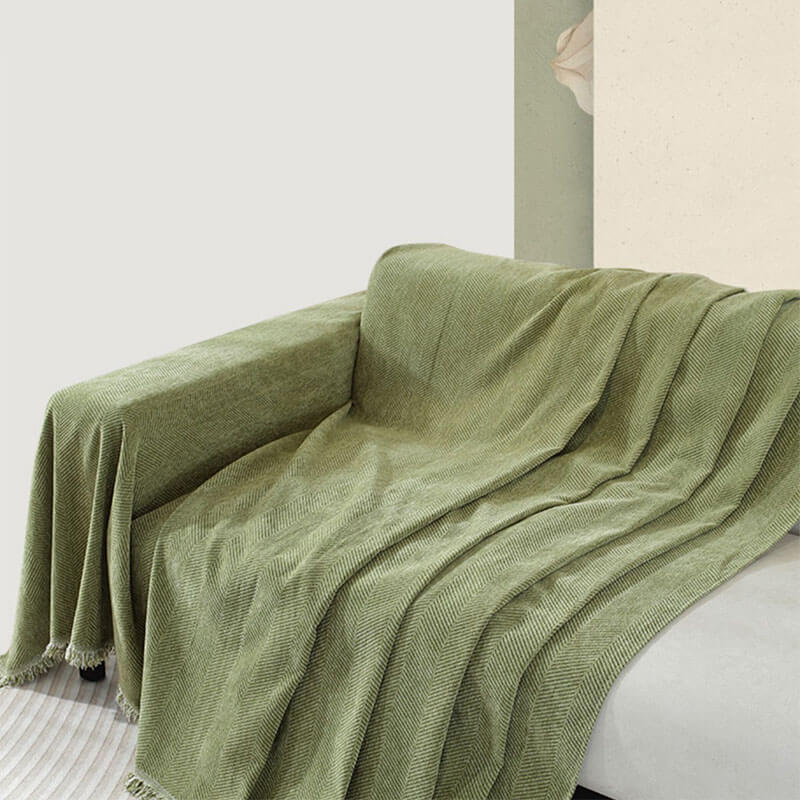 Kalsten | Chenille Blanket Herringbone Tassel Sofa Cover