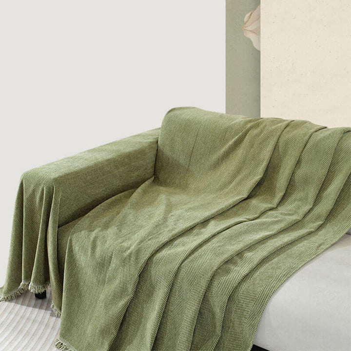 Kalsten | Chenille Blanket Herringbone Tassel Sofa Cover