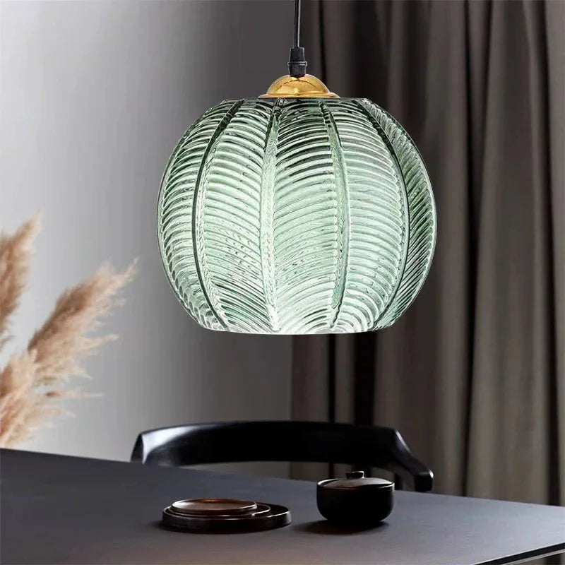 Pendant Light Glass 12 in Boho Tropical Palm Leaf Living Room Kitchen Bedroom Hanging Lamp | Kalsten