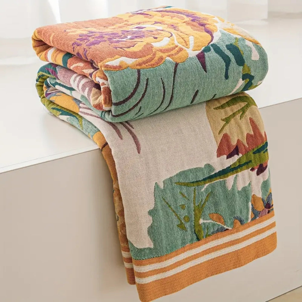 Cotton Blanket, Reversible Floral Design, Lightweight, 100% Cotton