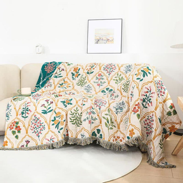 Cotton Blanket, Reversible Floral Pattern, Lightweight