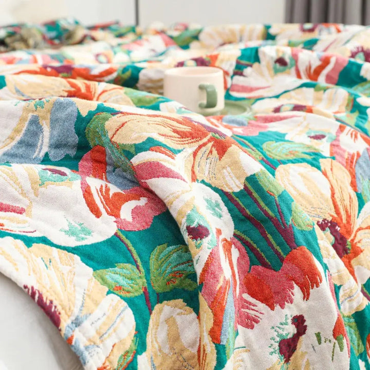 Cotton Blanket with Floral Design, Breathable, 79"x90.5"